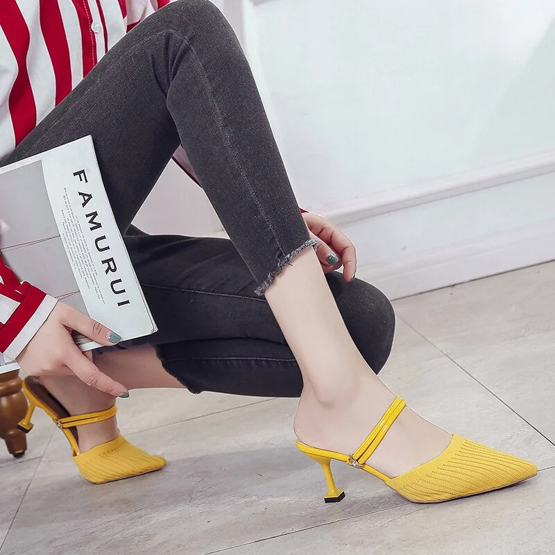 Summer Women Sandals High Heel Ladies Slippers Pointed Toe Slip-on Women Office Pumps Women Casual Shoes sandalias mujer