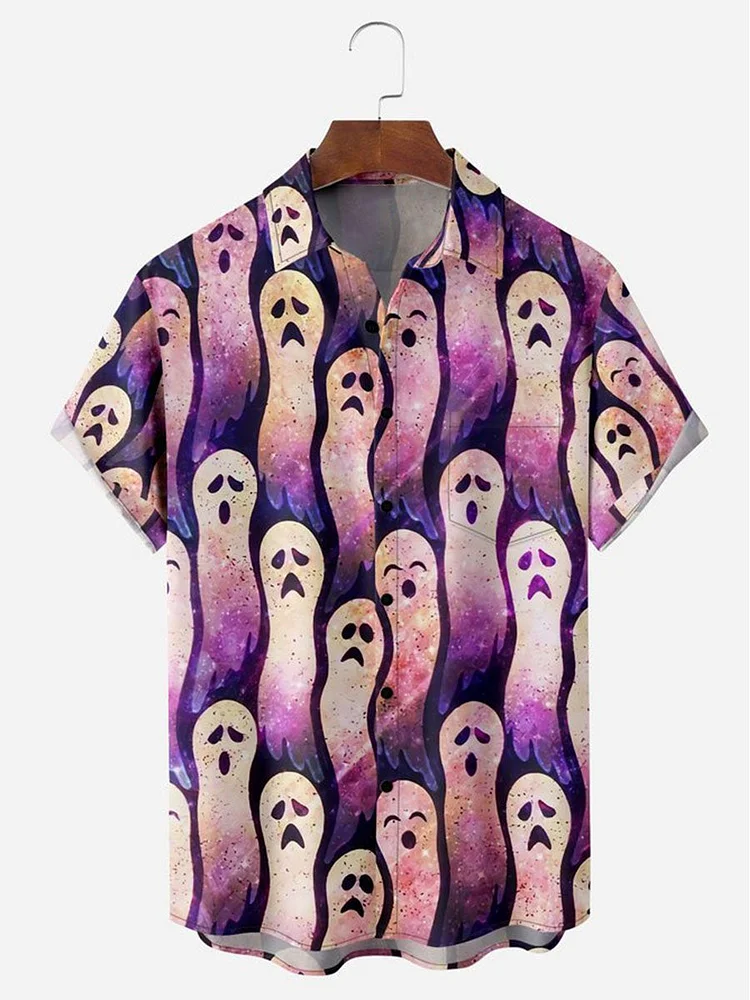 Men's Hawaiian Ghost Ghost Halloween Casual Print Shirt