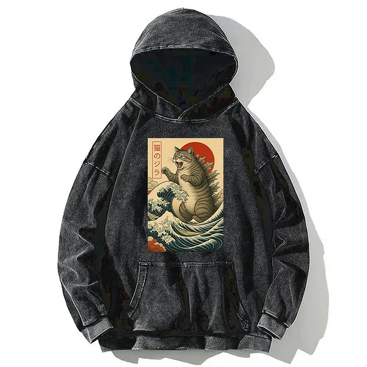 Tokyover Catzilla Japanese Washed Unisex Hoodie