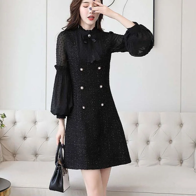 Jangj Long Sleeve Mini Elegant Dresses for Women Autumn Winter Urban Short Dresses Puff Sleeve Clothes