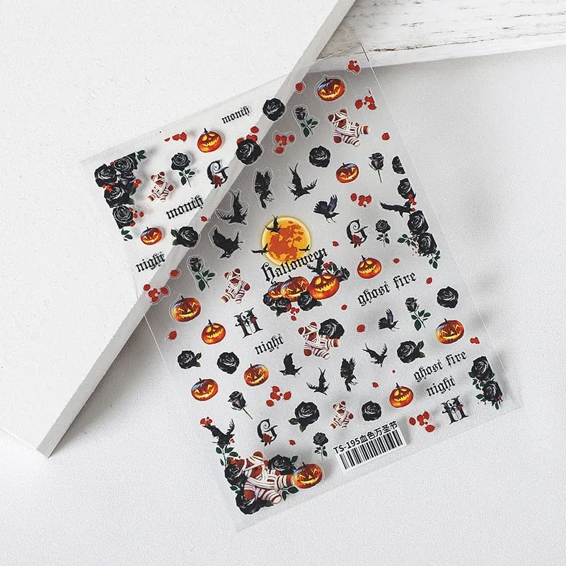 Halloween Black Style Sliders for Nails Sticker Bear Butterfly Fear Punk Stickers for Nails Puppet Eye Design Dropshipping T1105-Nail Inspo