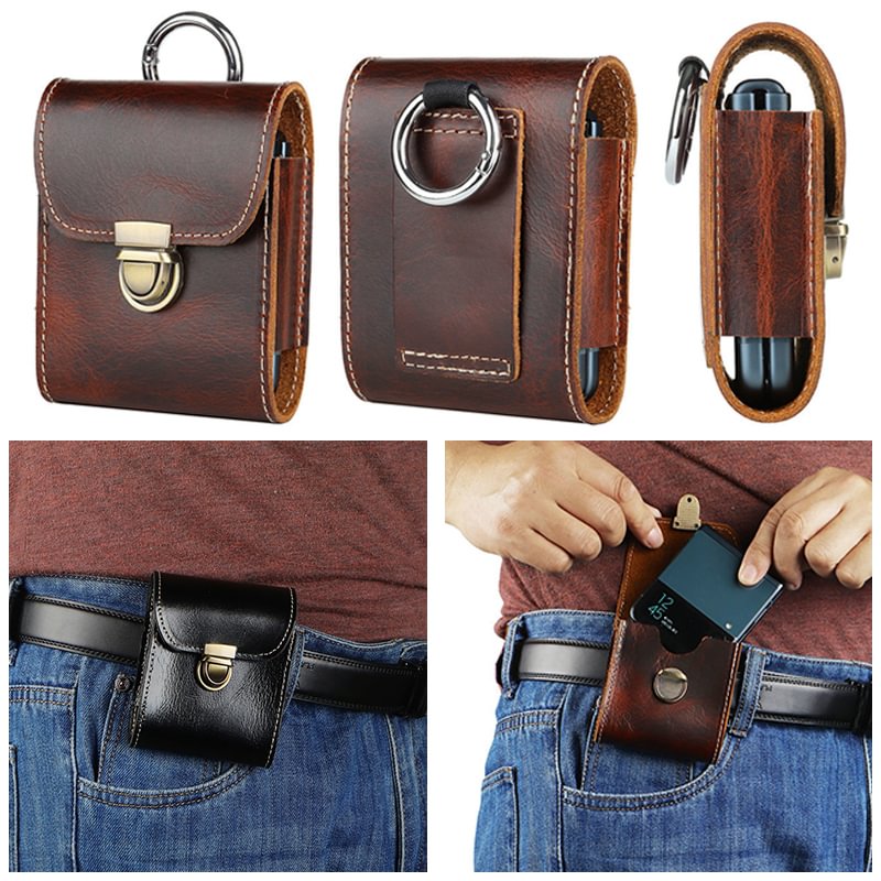 Portable Genuine Cowhide Leather Belt Bag For Samsung Galaxy Z Flip3 5G