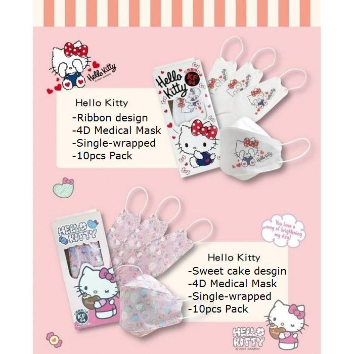 10 Pcs Hello Kitty Korean Ribbon 4D Disposable Face Masks + Bonus Storage Bag 100% Taiwan Made Dual Colors Anti-Dust Filter Breathable 3 Layers A Cute Shop - Inspired by You For The Cute Soul 