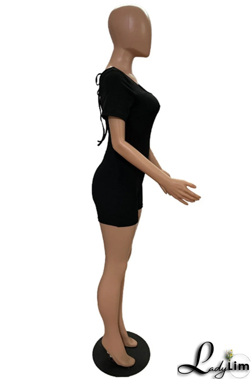 Black Fashion Casual Solid Bandage Backless U Neck Skinny Romper