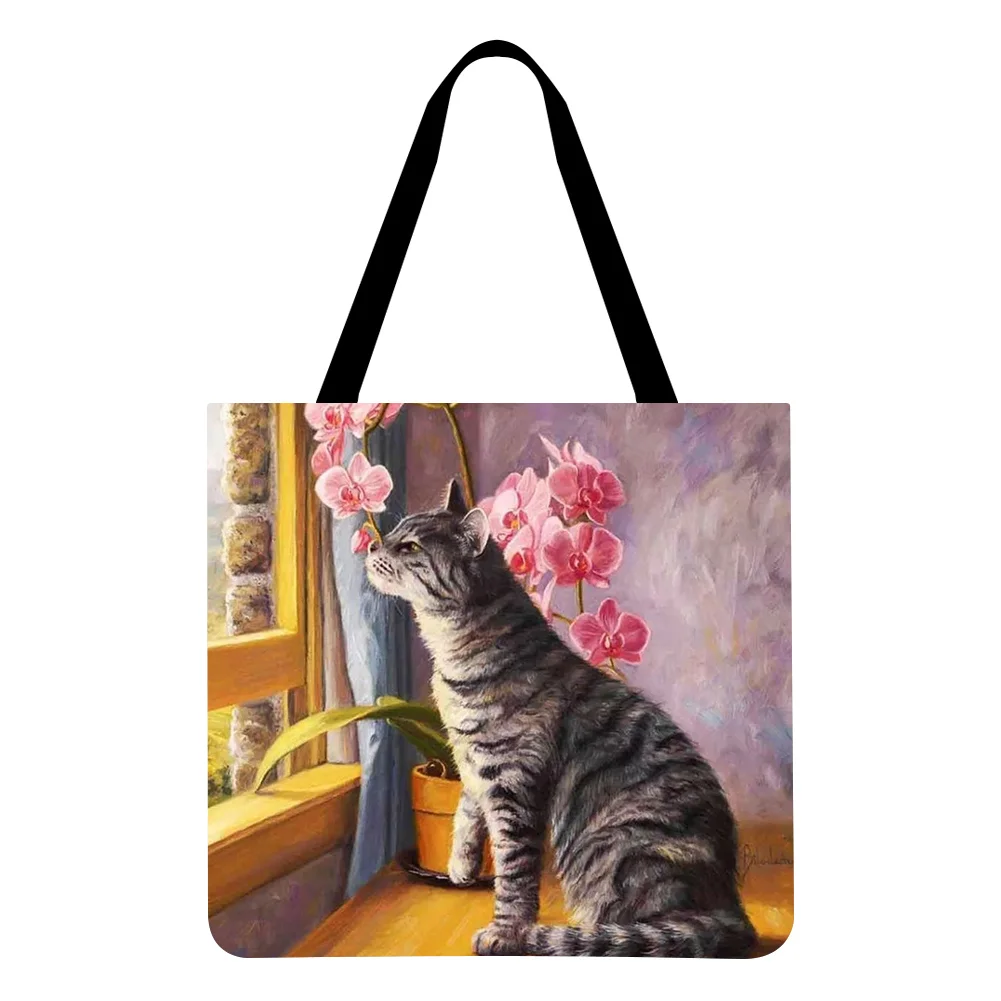 Linen Tote Bag-Cat