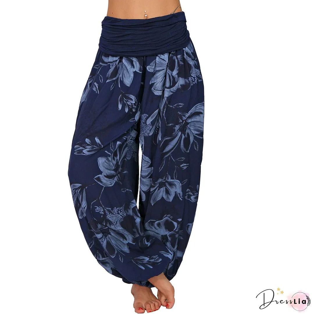 Novelty Black Print Elastic Waist Crop Harem Pants
