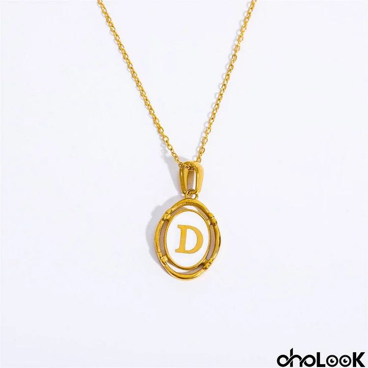 Women Fashion 26 Alphabet Oval Pendant Titanium Steel Necklace