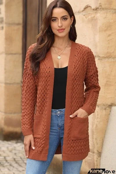 Open Front Dropped Shoulder Cardigan with Pockets