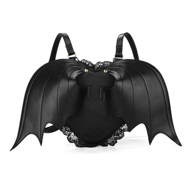 Daily Black Angel Demon Bat Wing PU Leather Backpacks