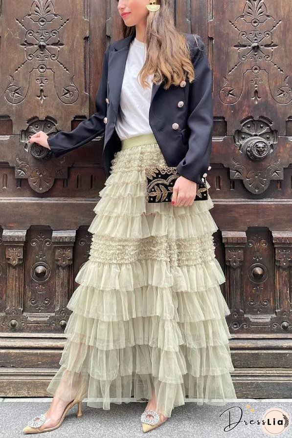 City Empress Tiered Elastic Waist Tulle Maxi Skirt