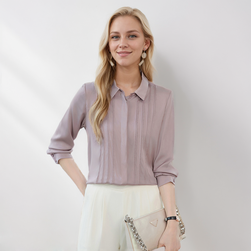 Women's Silk Shirt Pleated Office Style  REAL SILK LIFE