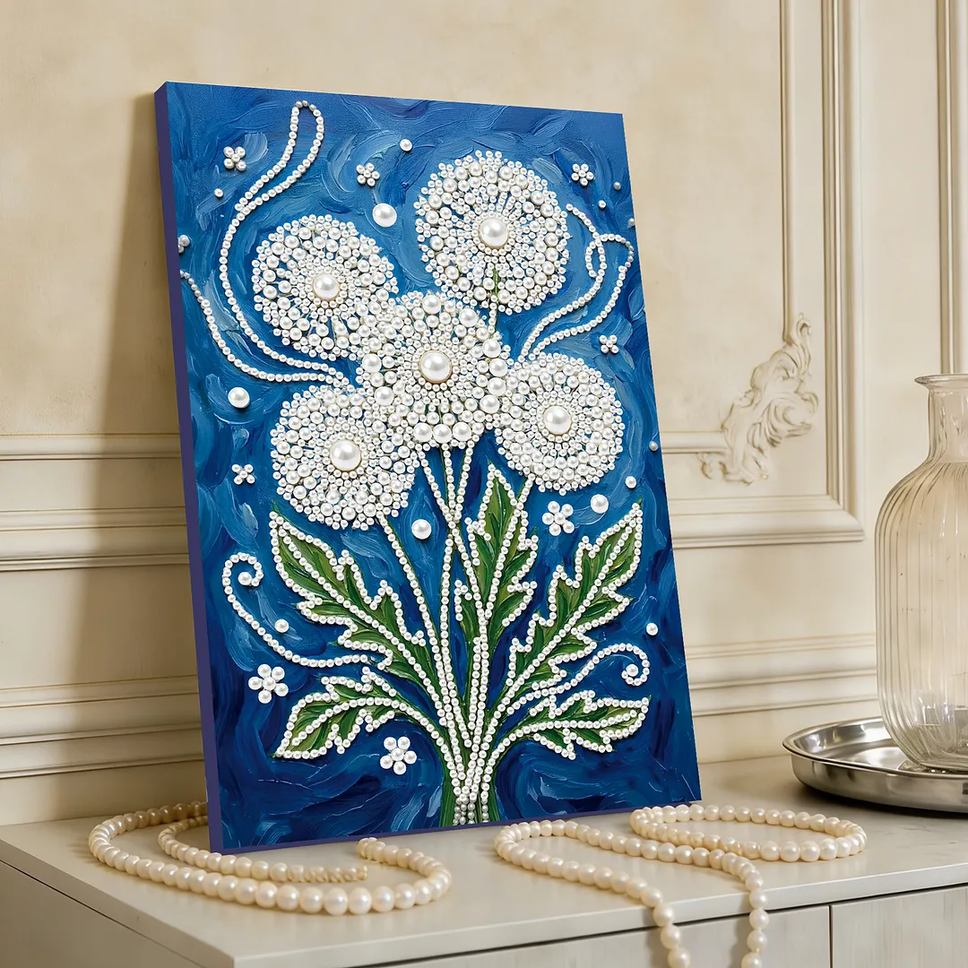 Dandelion Vase DIY Pearl Painting Art Kits With Frame Pearl Gem Paintings Picture Arts Craft 20x30cm for Adults Beginners Home Wall Decor