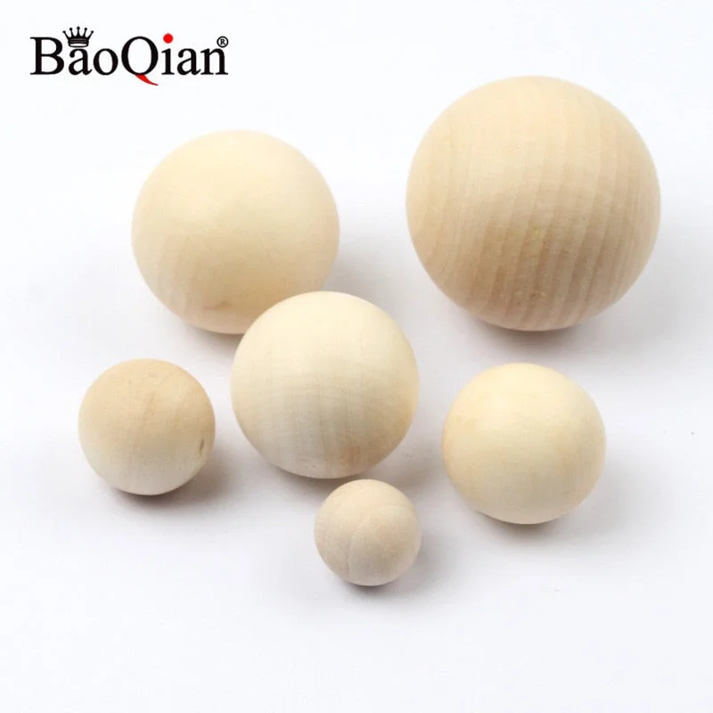 10-50mm Natural No Hole Wooden Beads Lead-free Wood Round Balls For Jewelry Making Diy Child Teething Eco-Friendly Wood Crafts