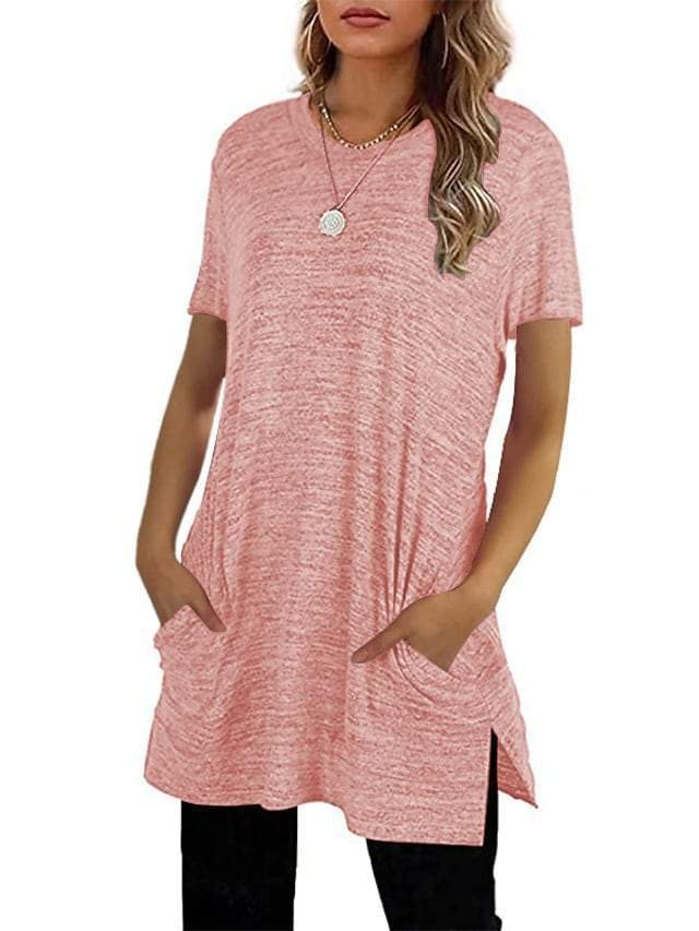 Women's T Shirt Dress Tee Dress Short Mini Dress Black Blushing Pink Wine Khaki Gray Short Sleeve Solid Color Spring Summer Round Neck Casual 2021 S M L XL XXL - VSMEE