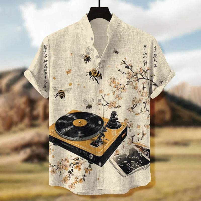 Men's Calligraphy Art Bee Floral Casual Print  artssus