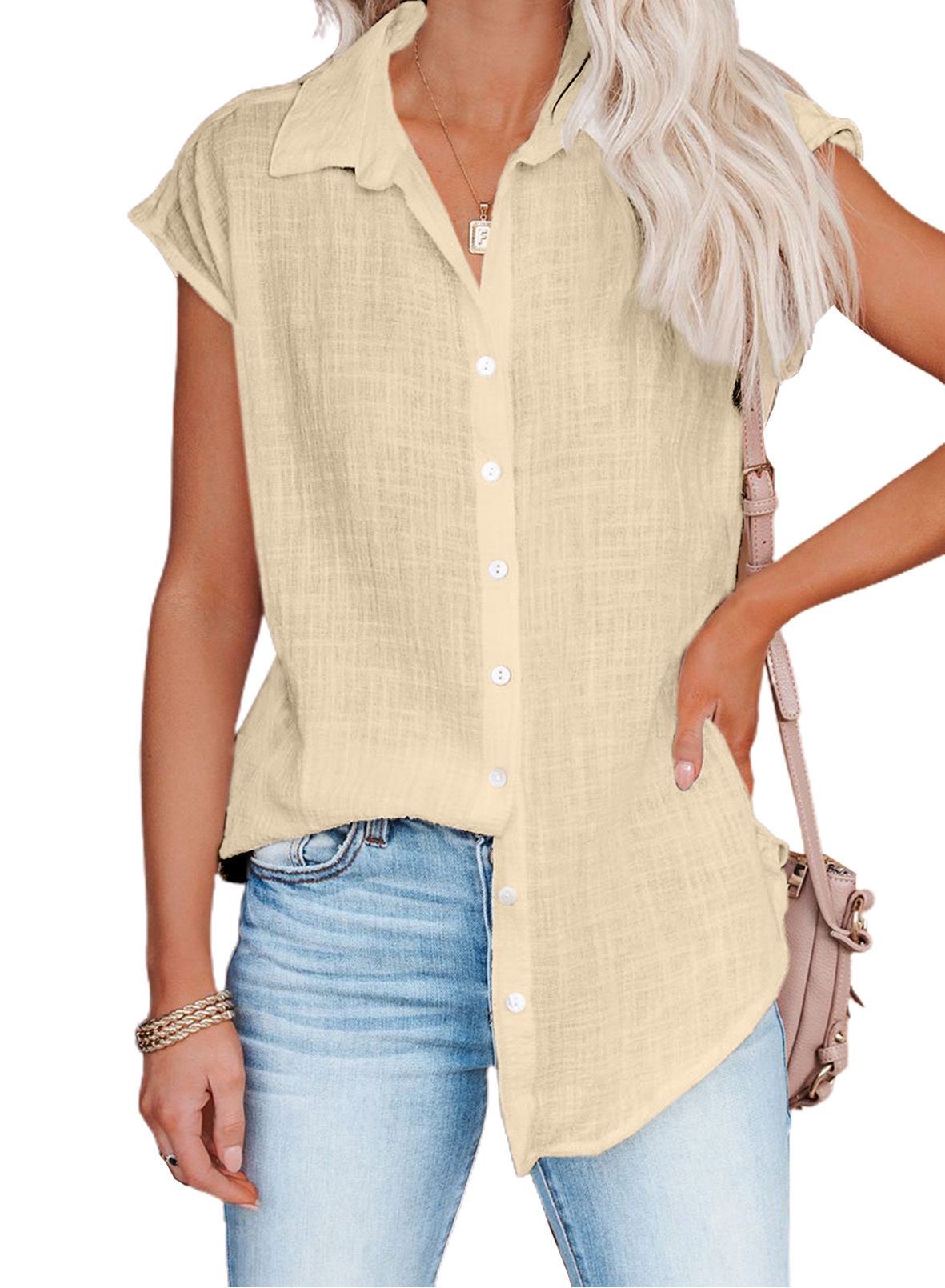 Vinaxco Summer New Solid Color Single Breasted Lapel Shirt Sleeveless Loose Top 2025 Women Casual White Cardigan Blouse Femme Blusas