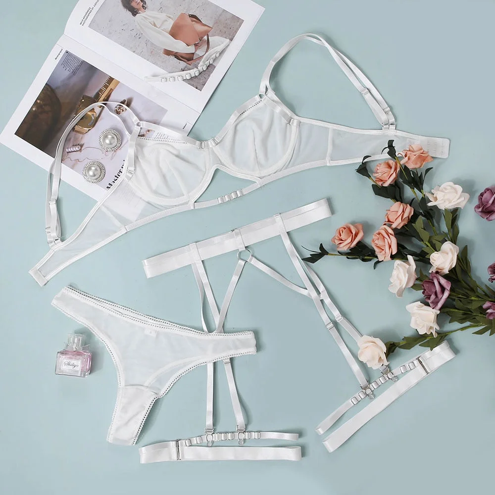 Yimunancy 3-Piece Lace Bra Set Bra Underwire + Panty Underwear Set Ladies Red Sexy Lingerie Set