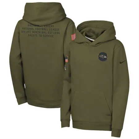 Youth Baltimore Ravens Olive 2025 Salute to Service Club Fleece Hoodie