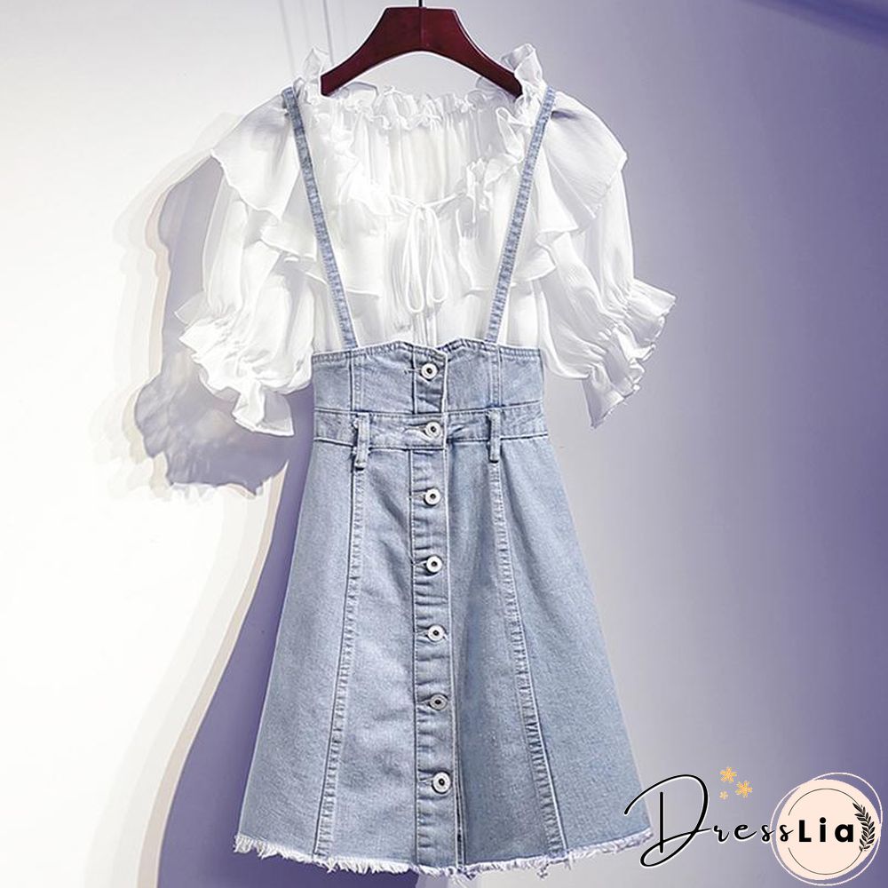 Sweet Chiffon Tee+Denim Skirt P15755
