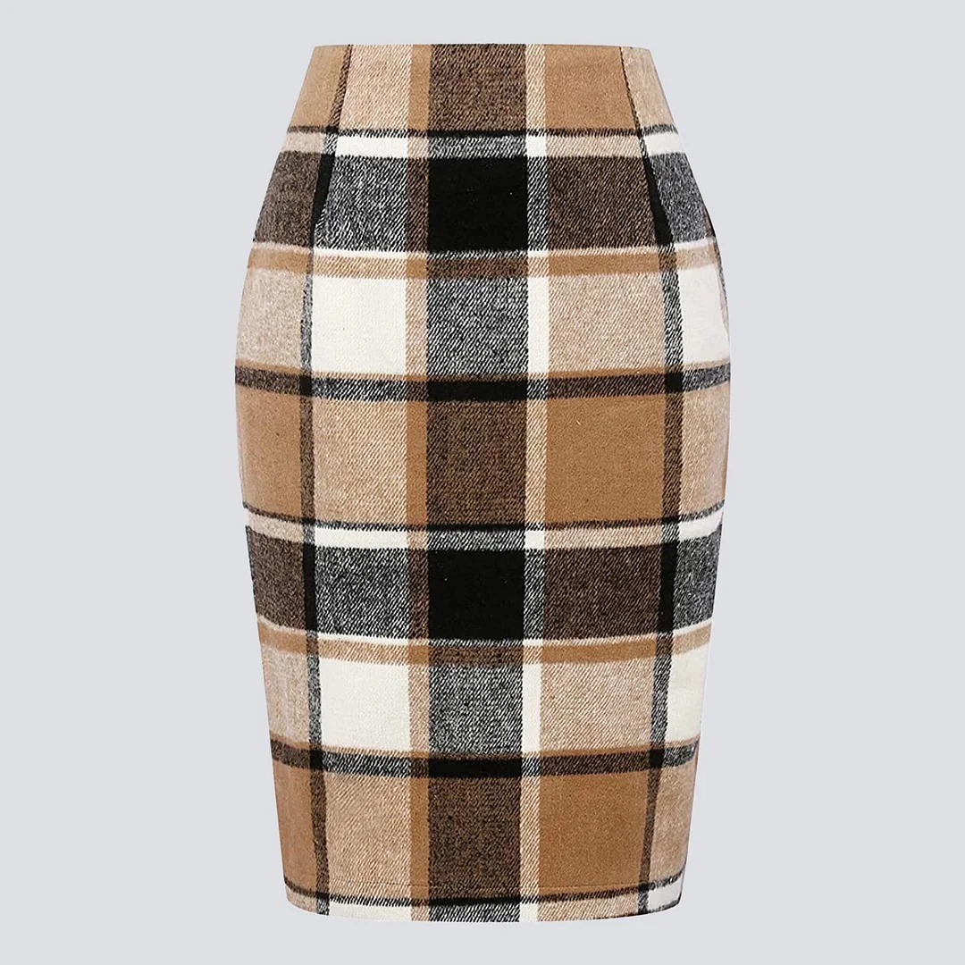 Women Wool Skirts Winter 2023 New Thicken Woolen Plaid Elegant A Line Chic Skirt High Waist Female Skirts Midi Skirt faldas saia