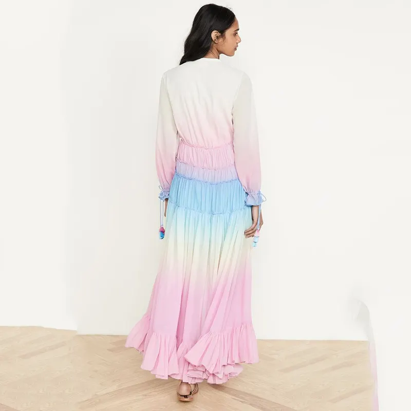 Brownm Brownm Summer/Winter Women's Ebay Deep V Long-Sleeved Gradient Printed Dress Dress Dress