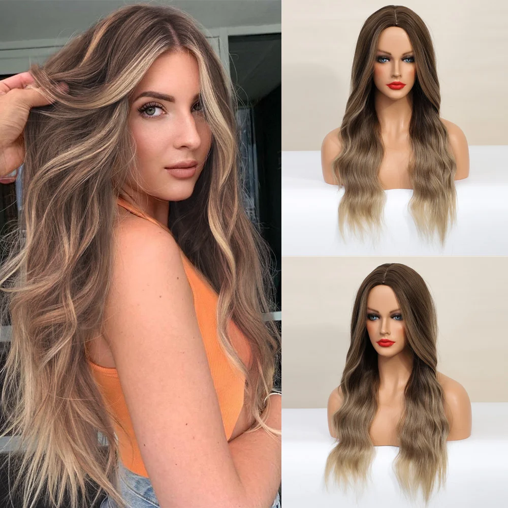 Long Wigs Wavy Hair Brown Color Wigs Daily Style ELCNEPAL
