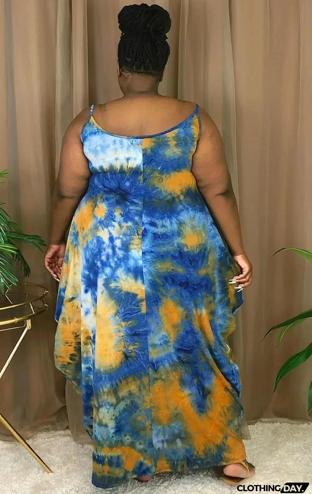 Summer Casual Plus Size Tie Dye Strap Loose Long Dress