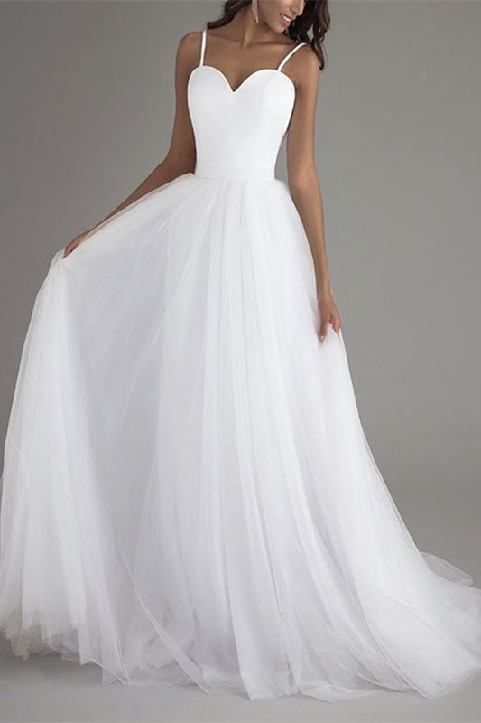 Spaghetti-Straps Sleeveless Tulle Wedding Dress PD0340