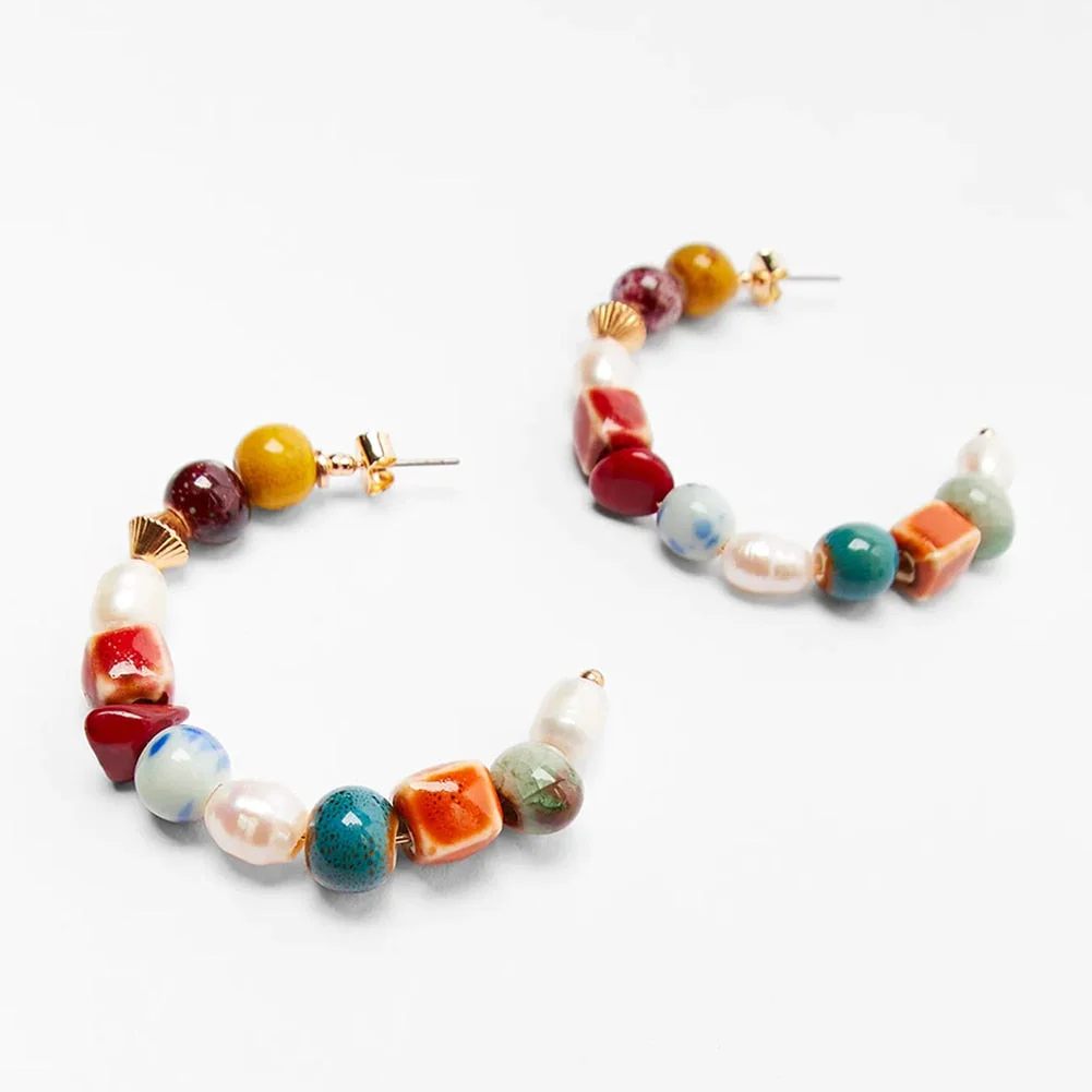 Dvacaman 2020 New Vintage Beaded Feldspar Drop Earrings for Women Boho Handmade Flower Rose Beads Tassel Earrings Dangle Jewelry