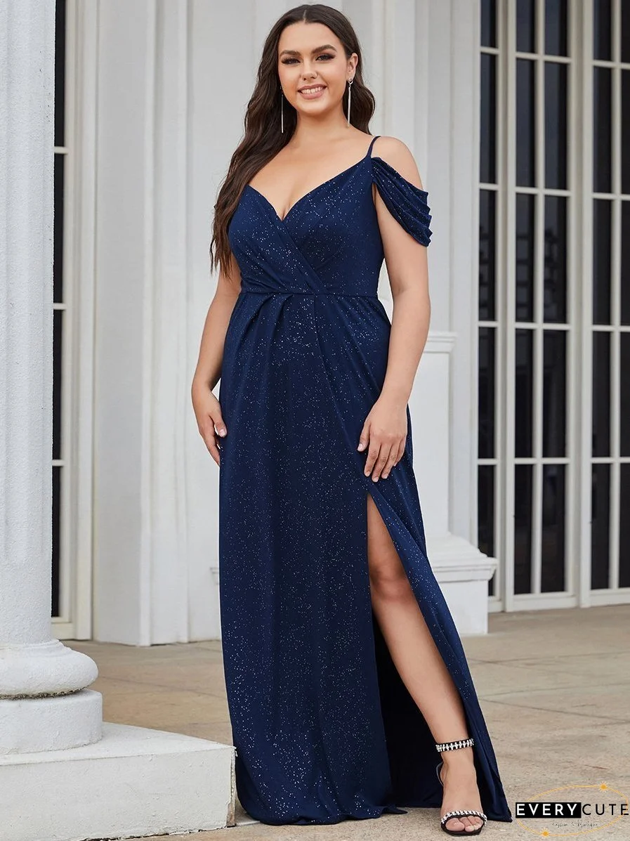 Deep V Neck Plus Size Wholesale Long Evening Dresses with Split