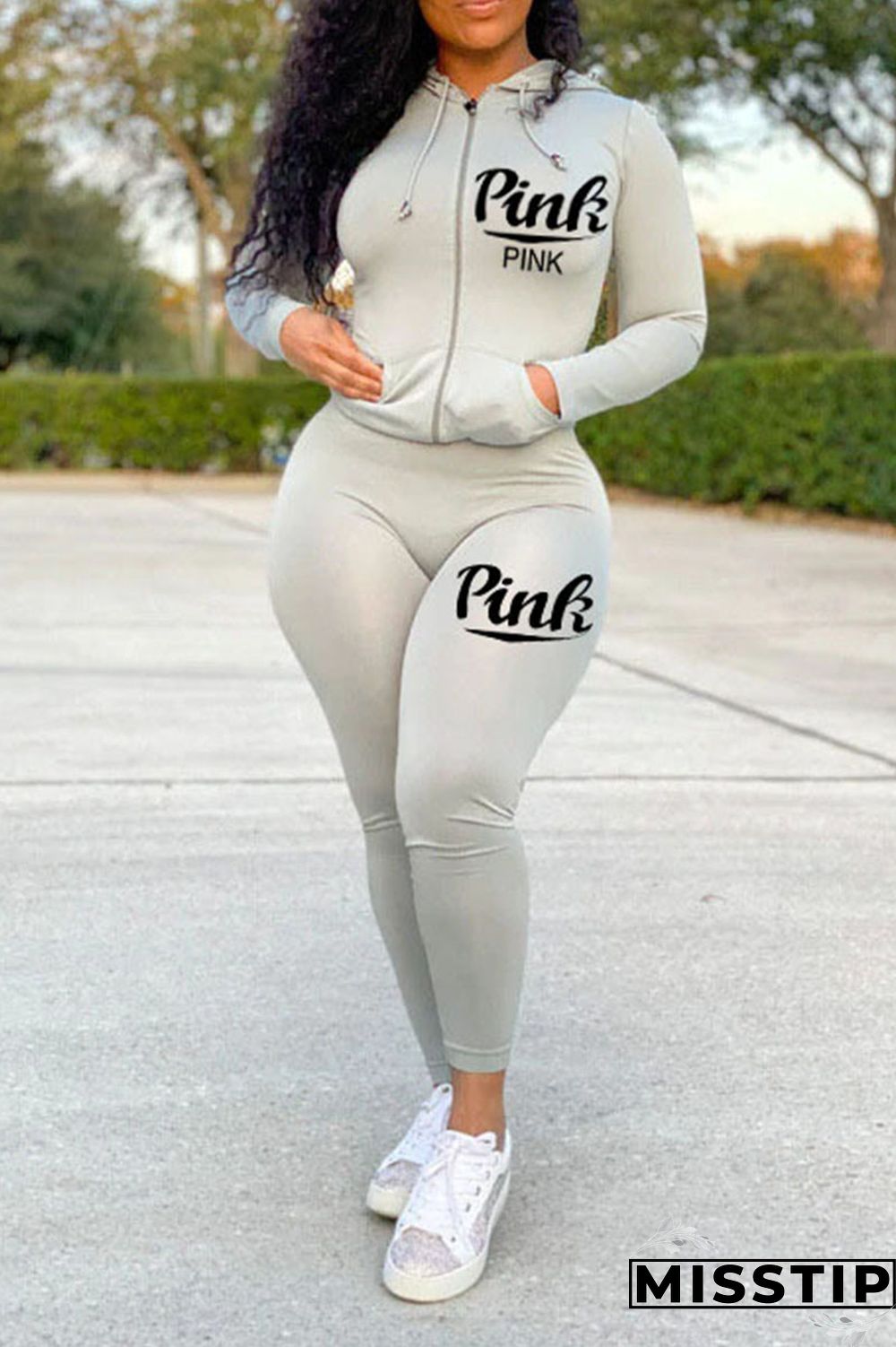 Black Casual Sportswear Print Patchwork Zipper Hooded Collar Long Sleeve Two Pieces