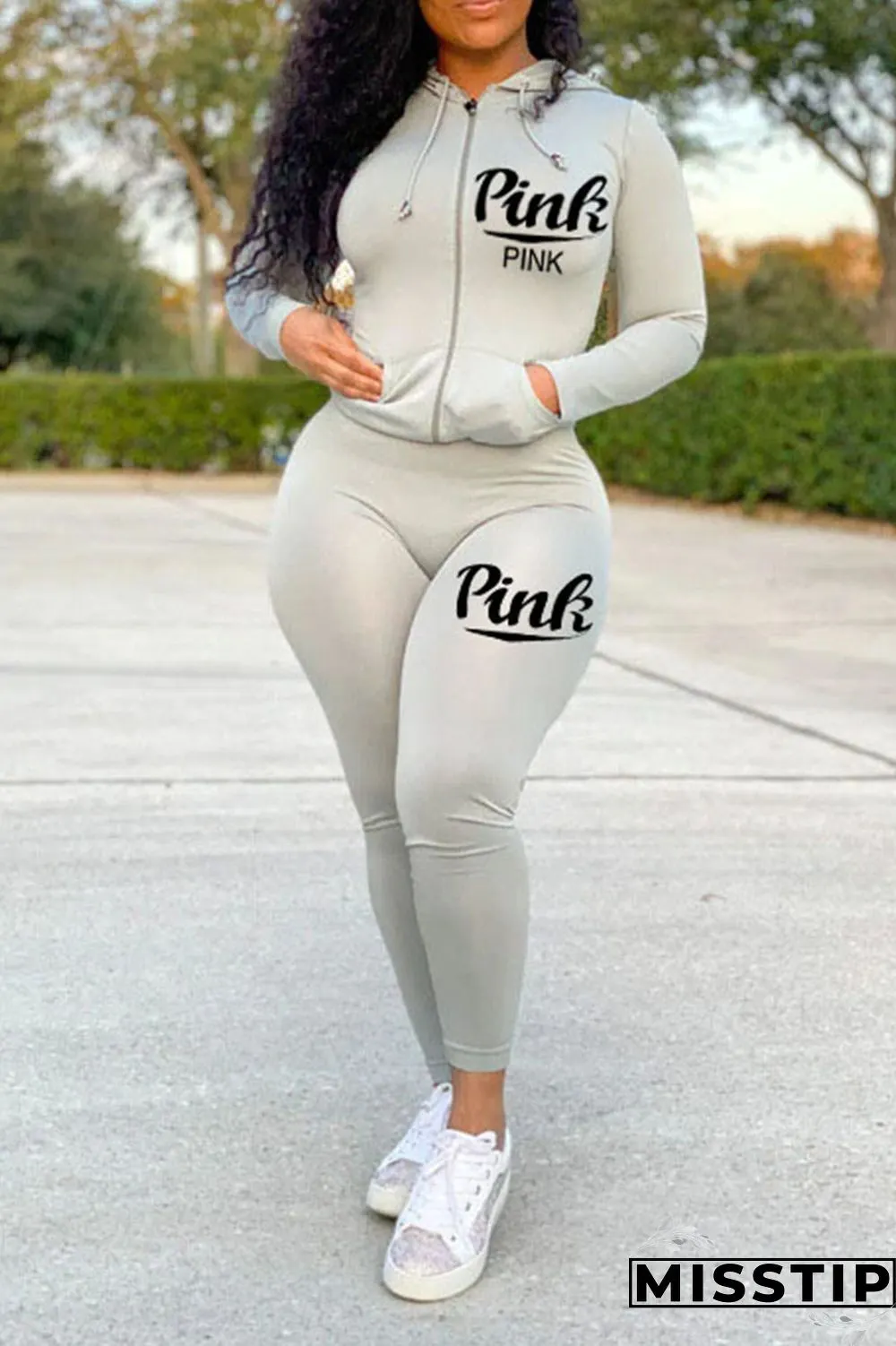 Black Casual Sportswear Print Patchwork Zipper Hooded Collar Long Sleeve Two Pieces