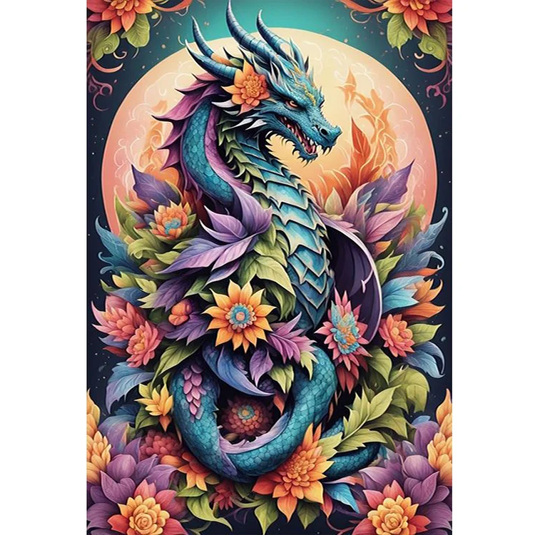 【Huacan Brand】Retro Poster Dragon In Bloom 16CT Stamped Cross Stitch 40*60CM