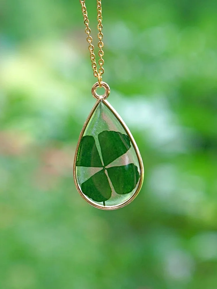 Women's Real Four Leaf Clover Casual Necklace