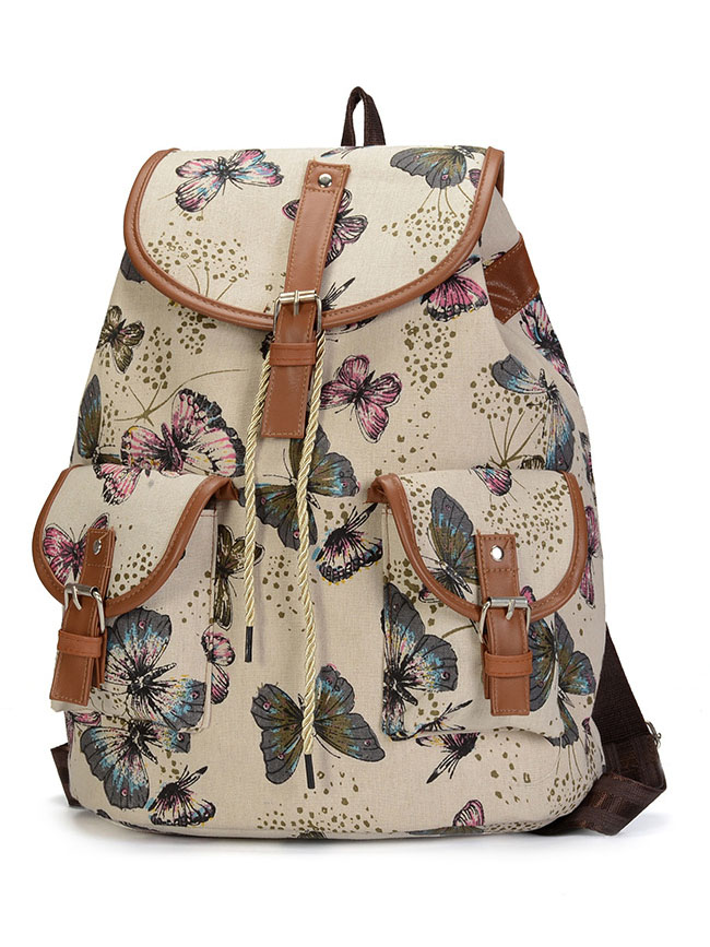 Canvas shoulders retro butterfly canvas outdoor backpack
