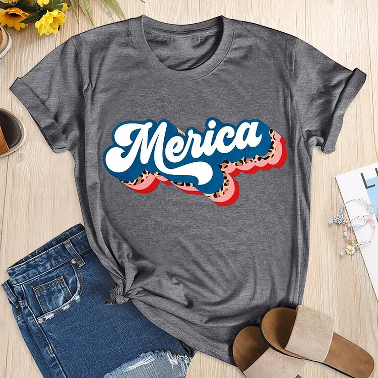 Independence Day Print Merica Letter T-shirt-Annaletters