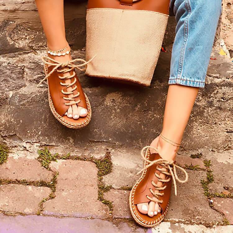 GOOSHOE Flat Leatherr Open Toe Walking Sandals