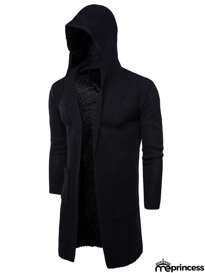Men's Knitted Long Sleeve Hooded Cardigan