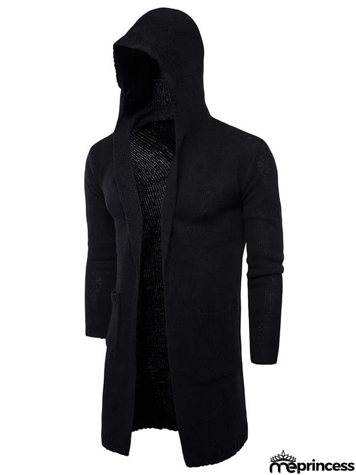 Men's Knitted Long Sleeve Hooded Cardigan