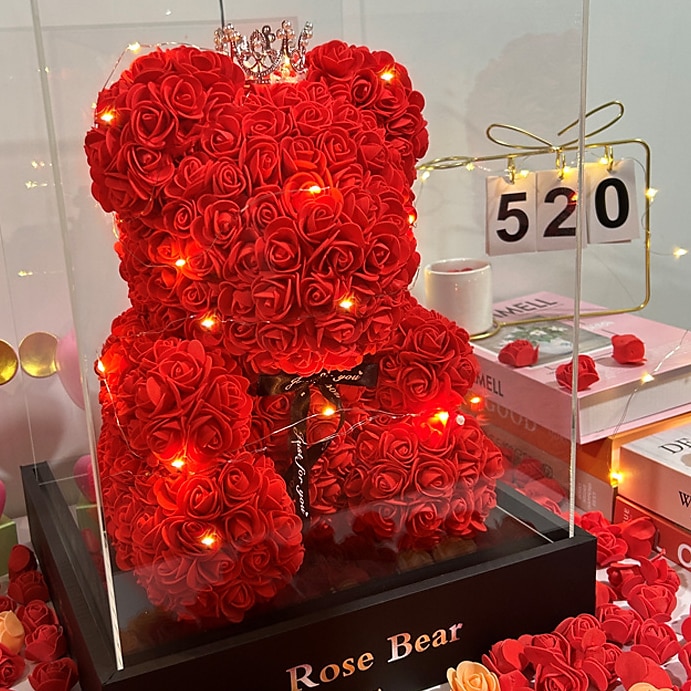 Rose Bear Artificial Foam Flowers with LED Light & Gift Box- Perfect Romantic Gift for Valentine's Day, Mother's Day, Anniversary, Wedding, Birthday, Thanksgiving, and Christmas 25cm/10inch 2024 - $20.99 –P1