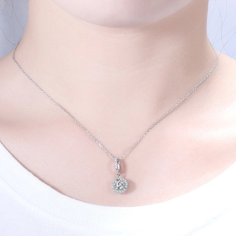 Sterling Silver Moissanite Zircon Round GRA Certificate Pendant Necklace
