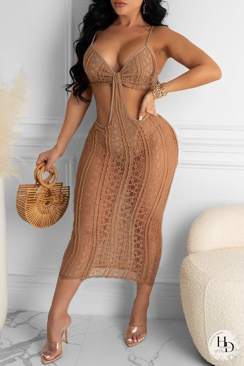 White Sexy Solid Hollowed Out Spaghetti Strap Pencil Skirt Dresses