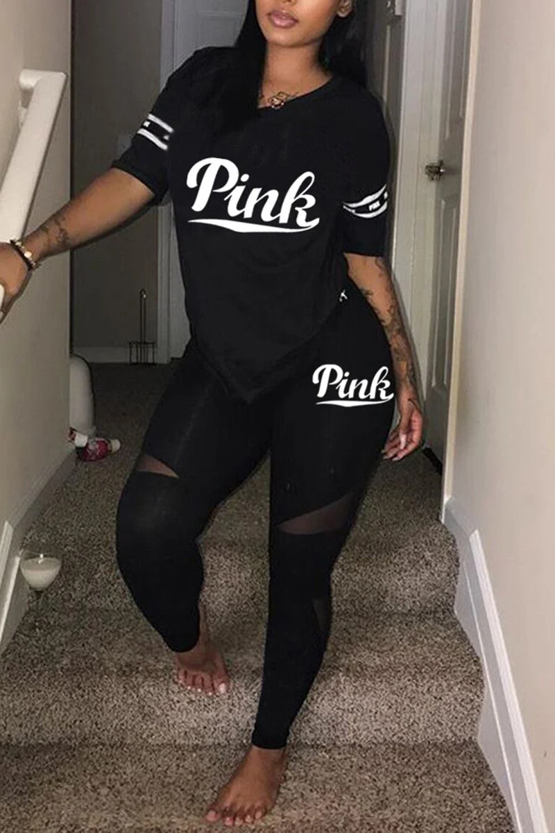Fashion Letter Printed T-shirt Trousers Set