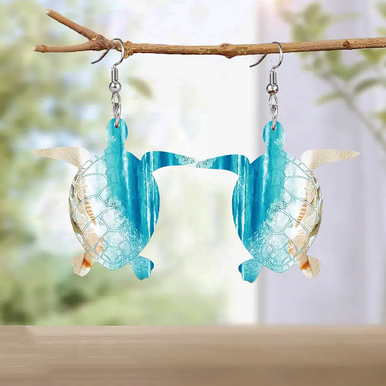 1 Pair Women's Acrylic Blue Turtle Drop Earrings