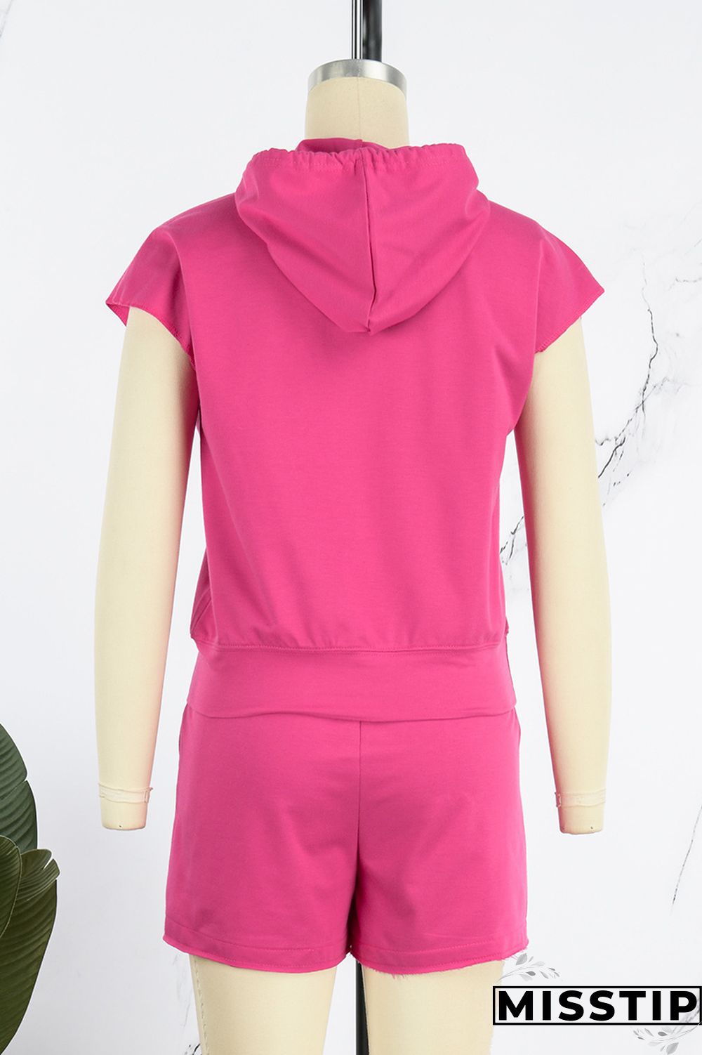 Orange Casual Solid Basic Hooded Collar Sleeveless Two Pieces