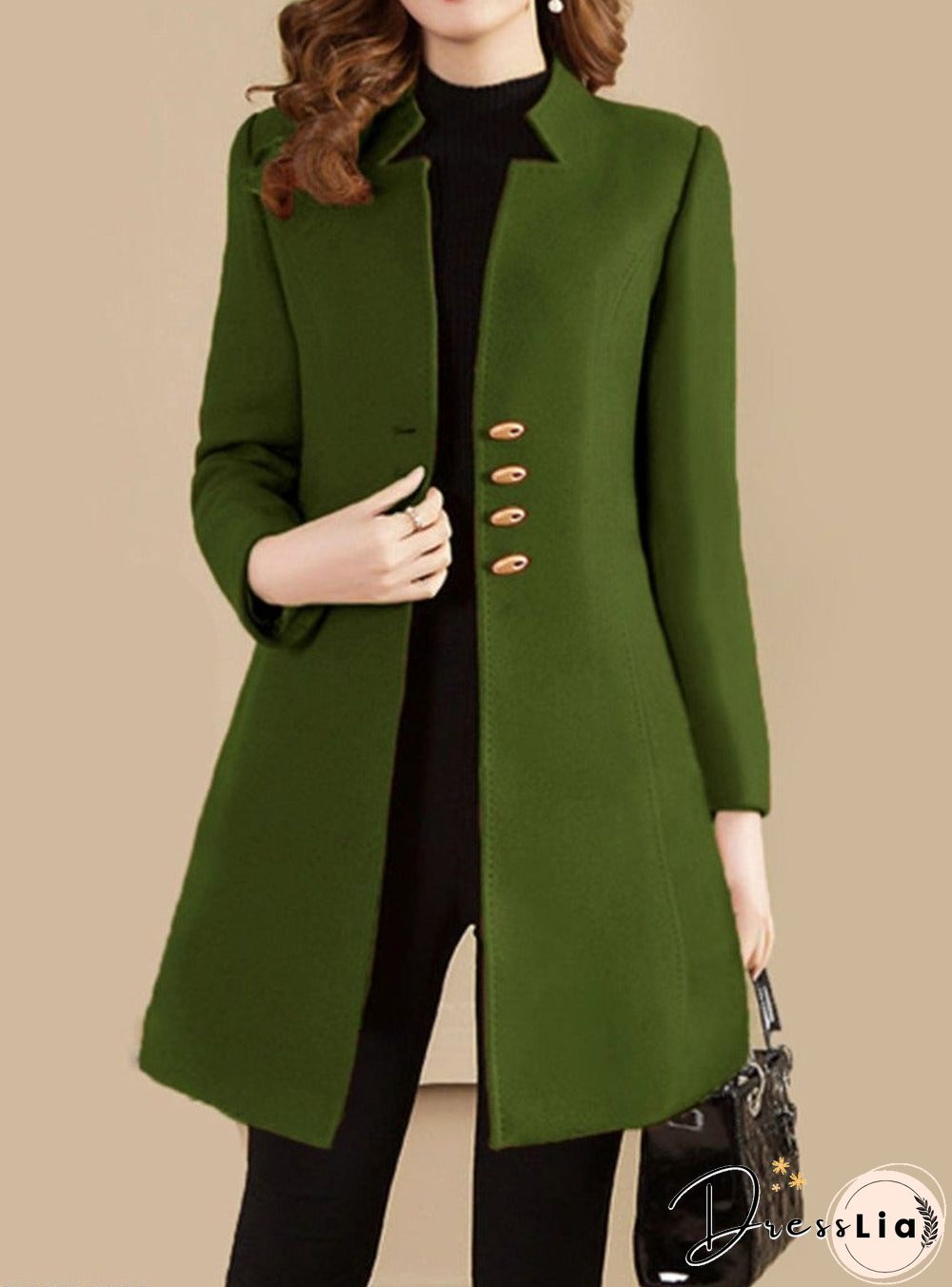 Collarless Autumn And Winter Mid Length Coat