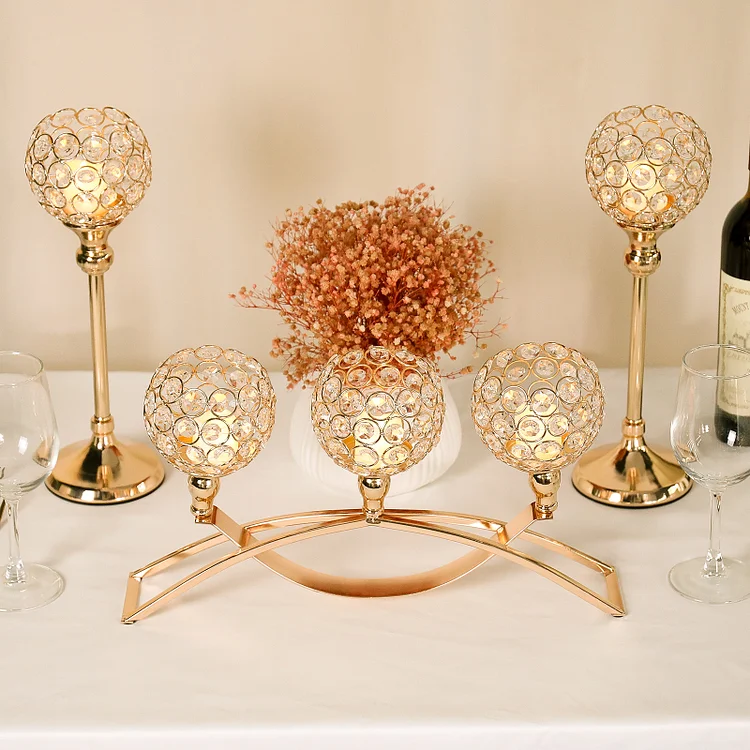 Silver Crystal Candle Holders Set of 2 - Decorative Candelabra Candlesticks