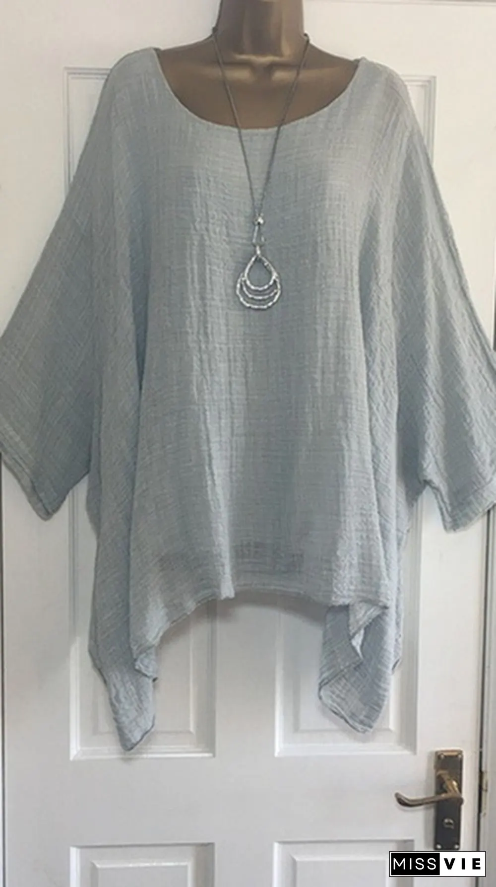 Autumn Fashion Batwing Sleeve Solid Color Plus Size Loose O-neck Casual Blouse Top
