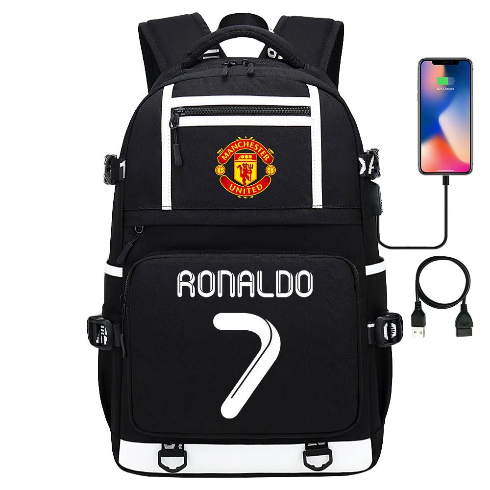 Buzzdaisy Cristiano Ronaldo Printed Backpack with USB Charging Port and Laptop Protection - Multi-Pocket Large Capacity Schoolbag