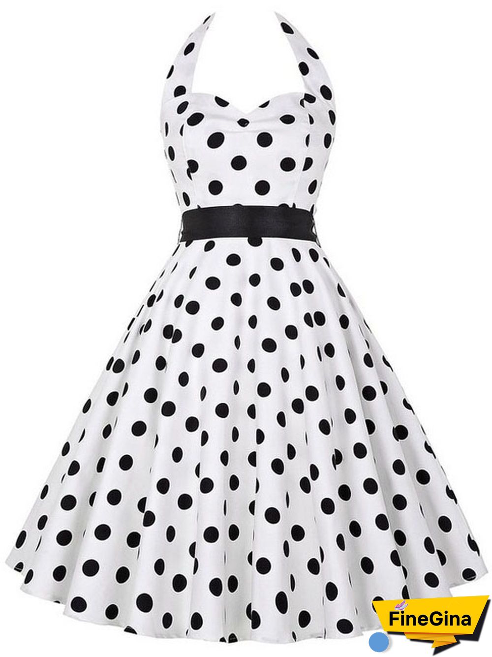 Sexy Halter Party Dress Retro Polka Dot Hepburn Vintage 50s 60s Pin Up Rockabilly Dresses Robe Elegant Midi Dress